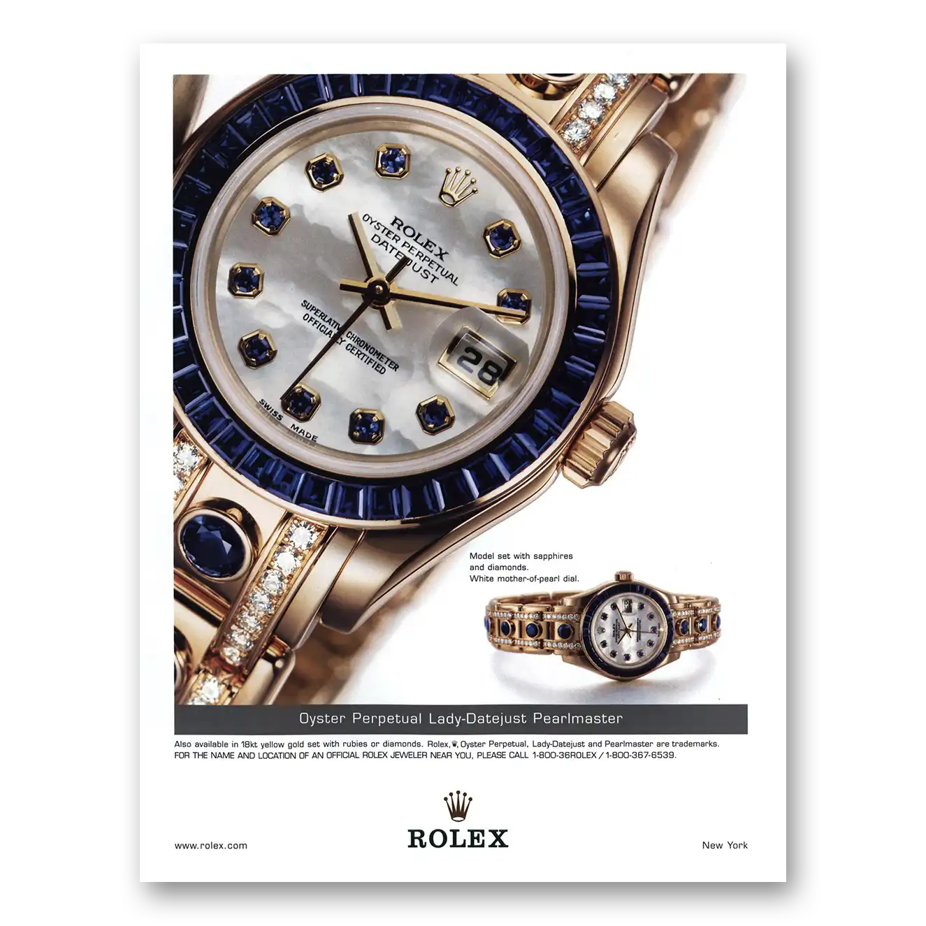 2002 Rolex Sapphires and Diamonds Vintage Magazine Print Ad