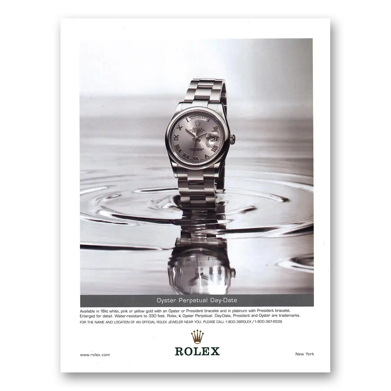 2002 Rolex Oyster Perpetual Day Date Vintage Magazine Print Ad