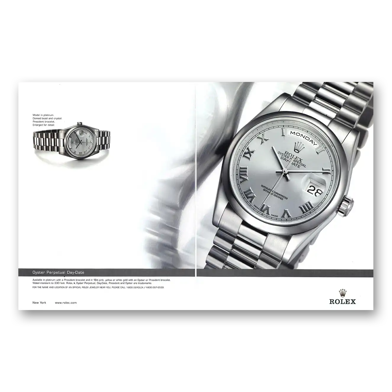 2002 Rolex Oyster Perpetual Platinum Vintage Magazine Print Ad