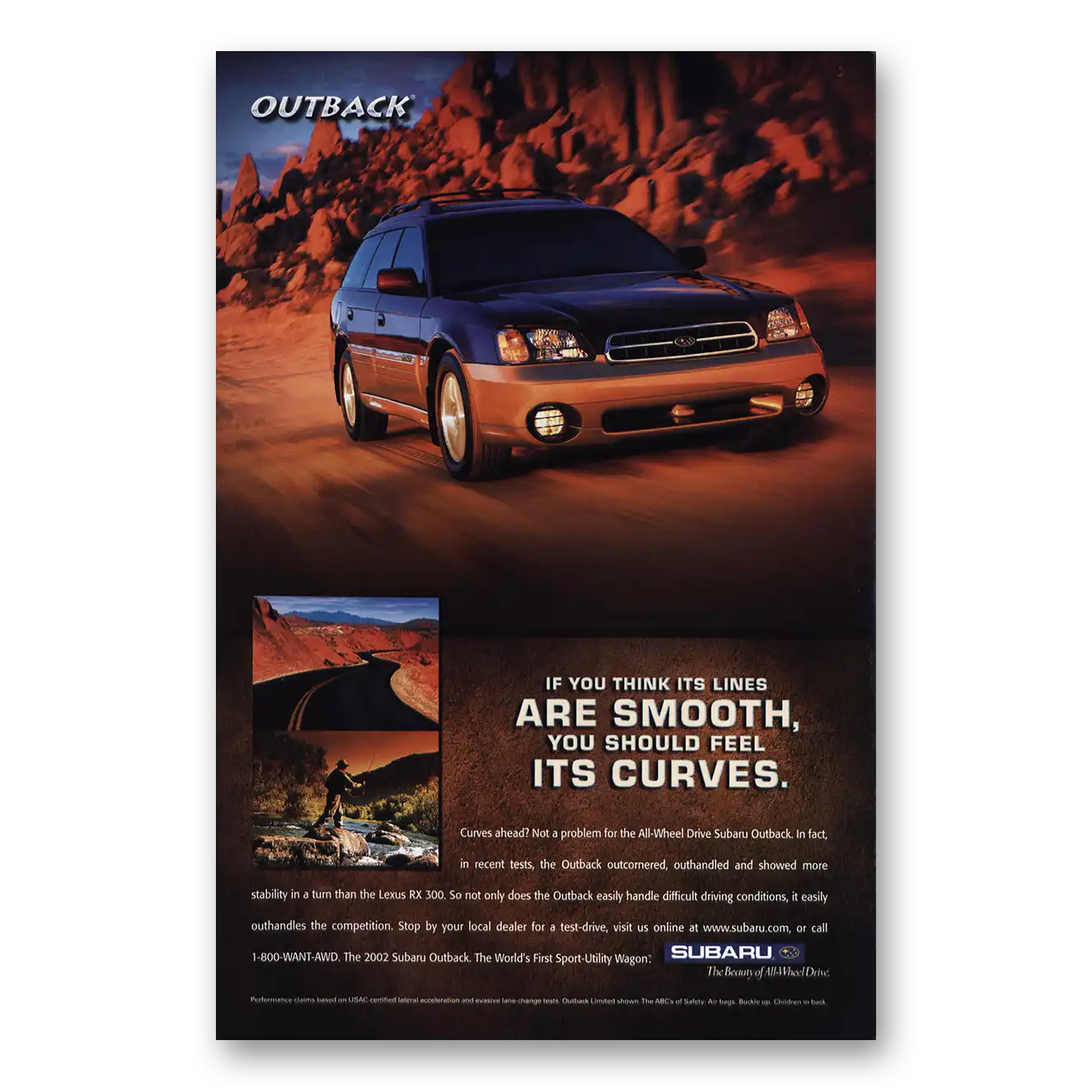 2002 Subaru Outback Lines Are Smooth Vintage Magazine Print Ad