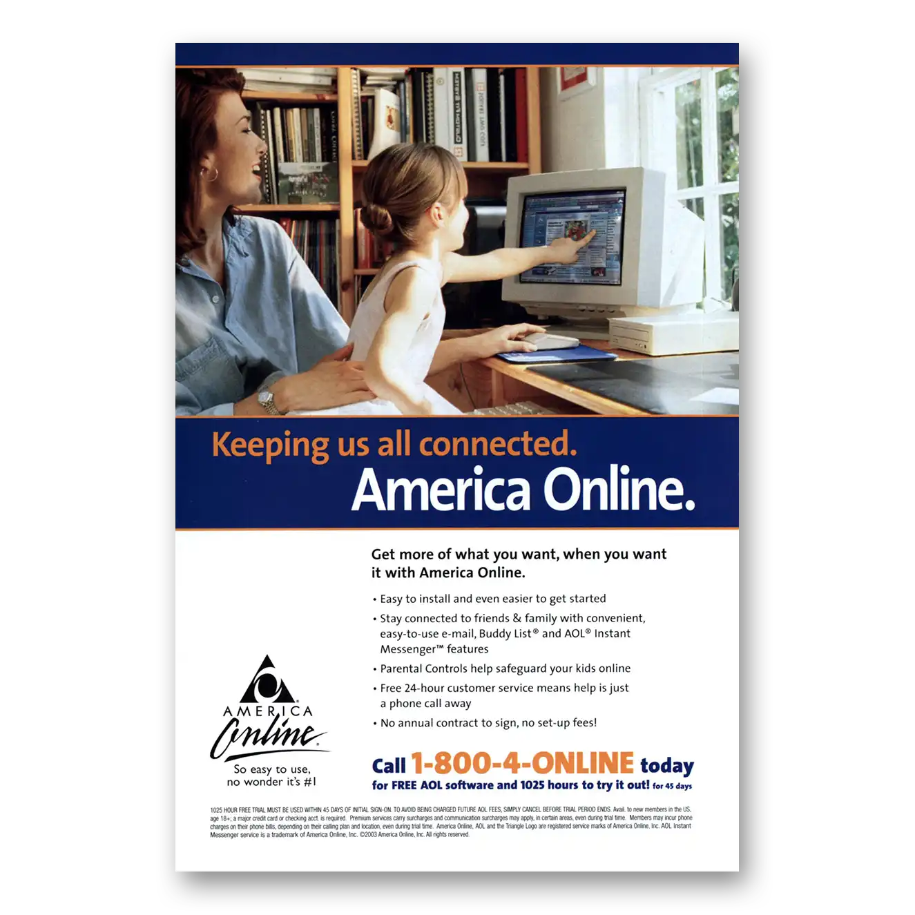 2003 America Online AOL Keeping Us All Connected Vintage Magazine Print Ad