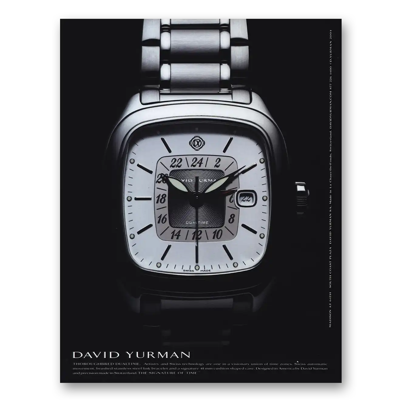 2003 David Yurman Watch Thoroughbred Dual Time Vintage Magazine Print Ad