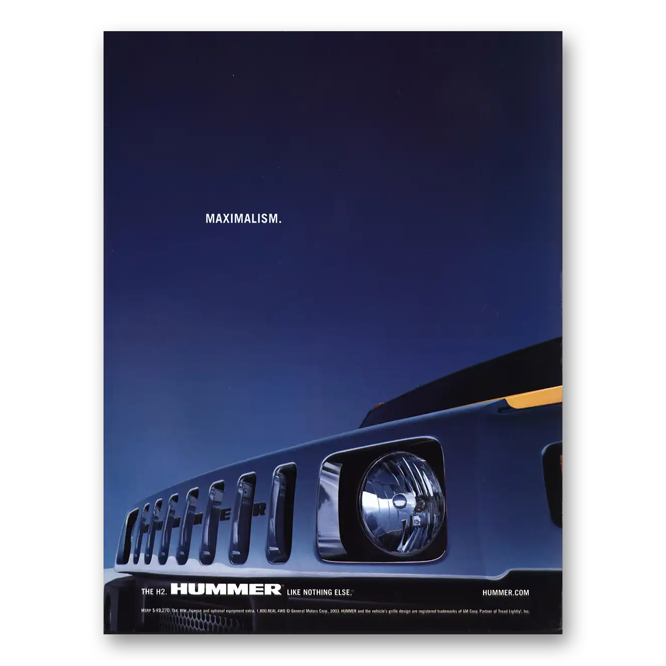 2003 Hummer Maximalism Vintage Magazine Print Ad