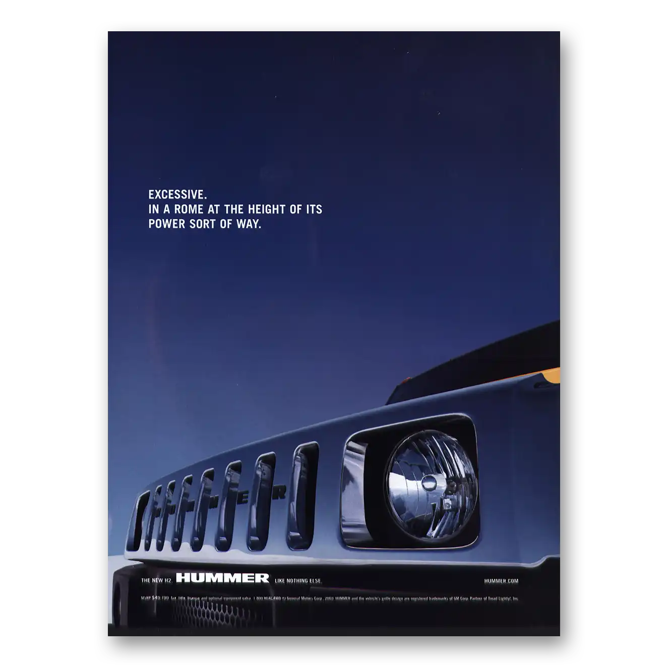 2003 Hummer Excessive In a Rome Vintage Magazine Print Ad