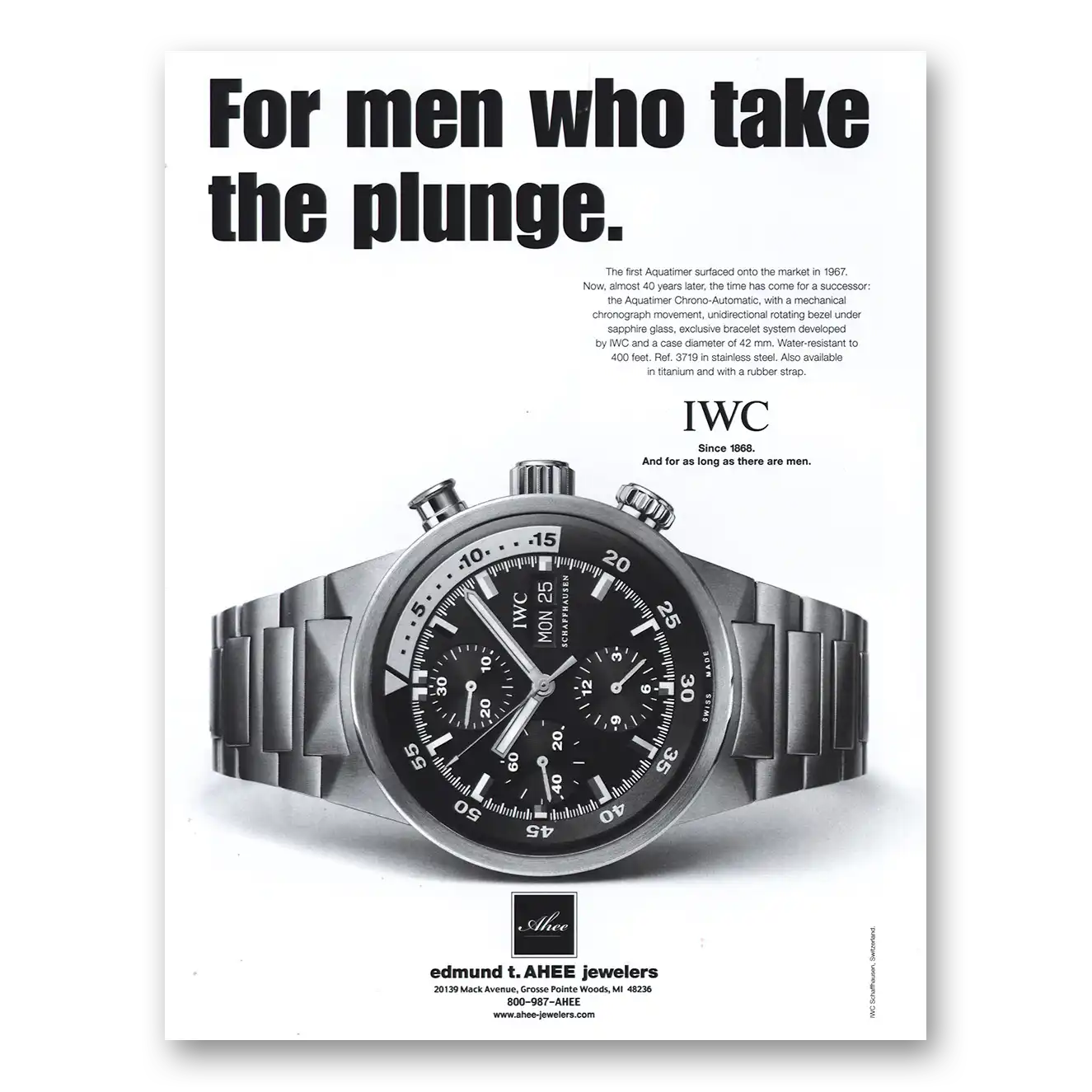 2003 IWC Watches For Men Who Take the Plunge Vintage Magazine Print Ad