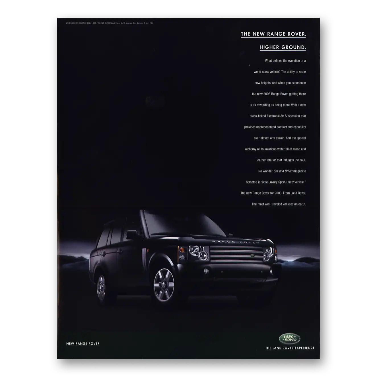 2003 Range Rover New Range Rover Higher Ground Vintage Magazine Print Ad