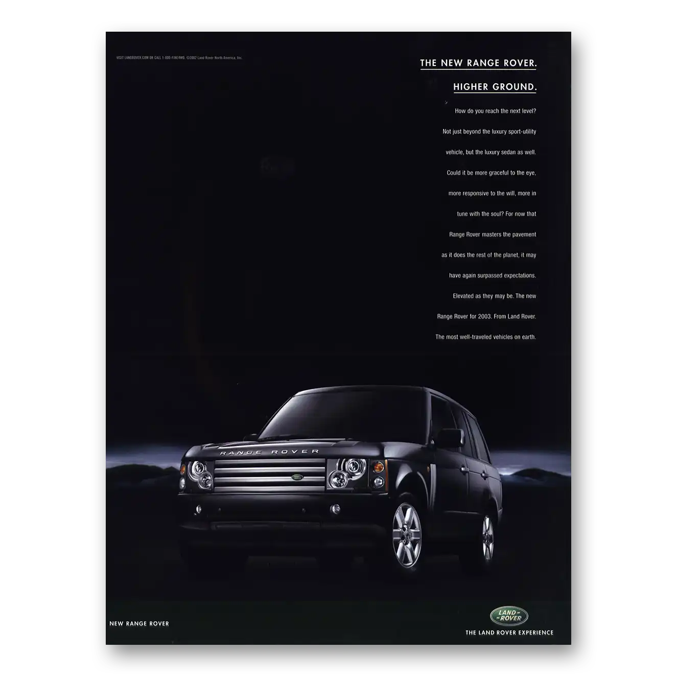 2003 Range Rover Higher Ground Reach Next Level Vintage Magazine Print Ad