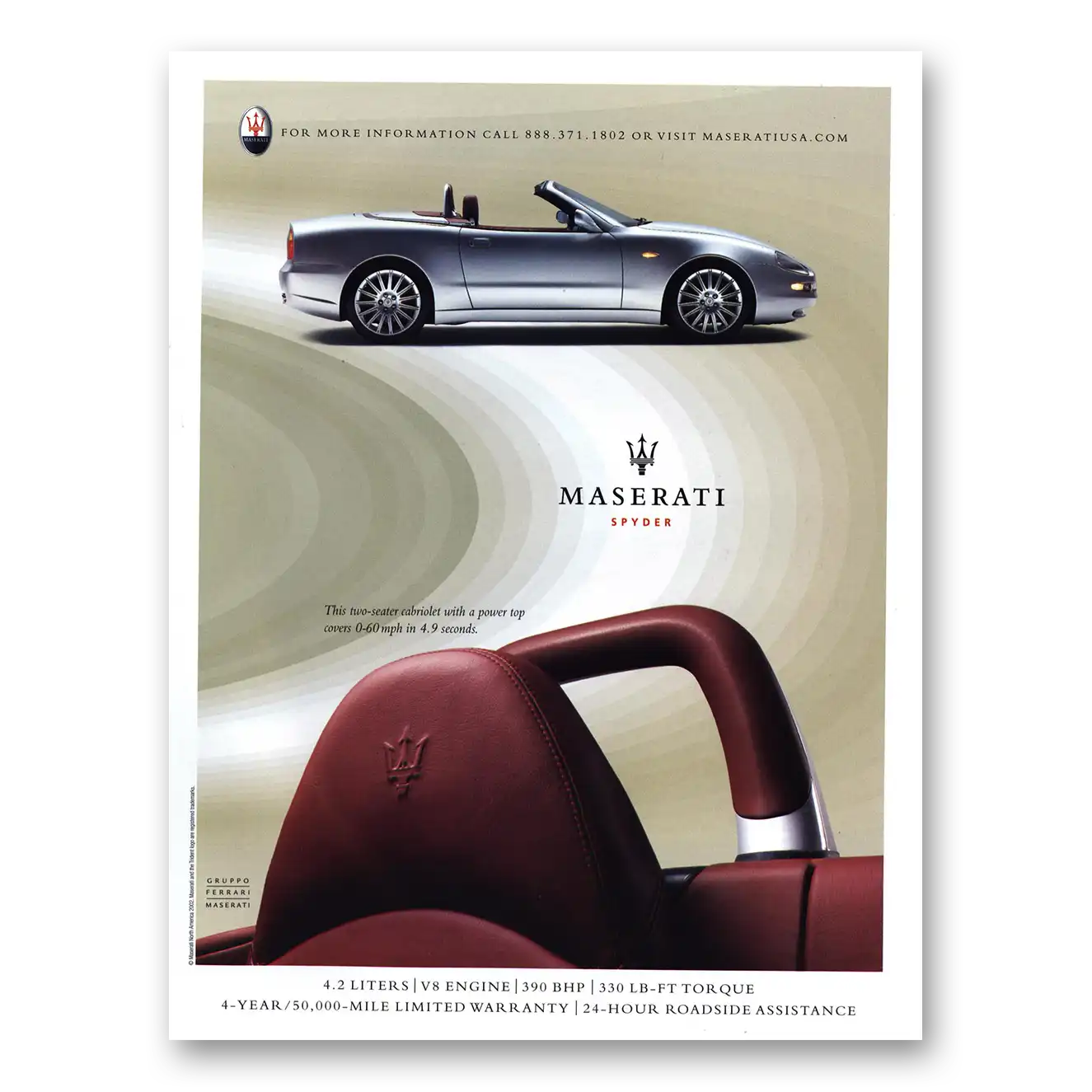 2003 Maserati Two Seater Cabriolet Vintage Magazine Print Ad