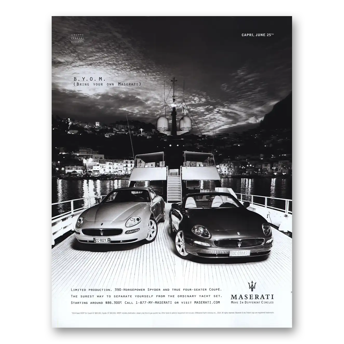 2003 Maserati Spyder and Four Seated Coupe Vintage Magazine Print Ad