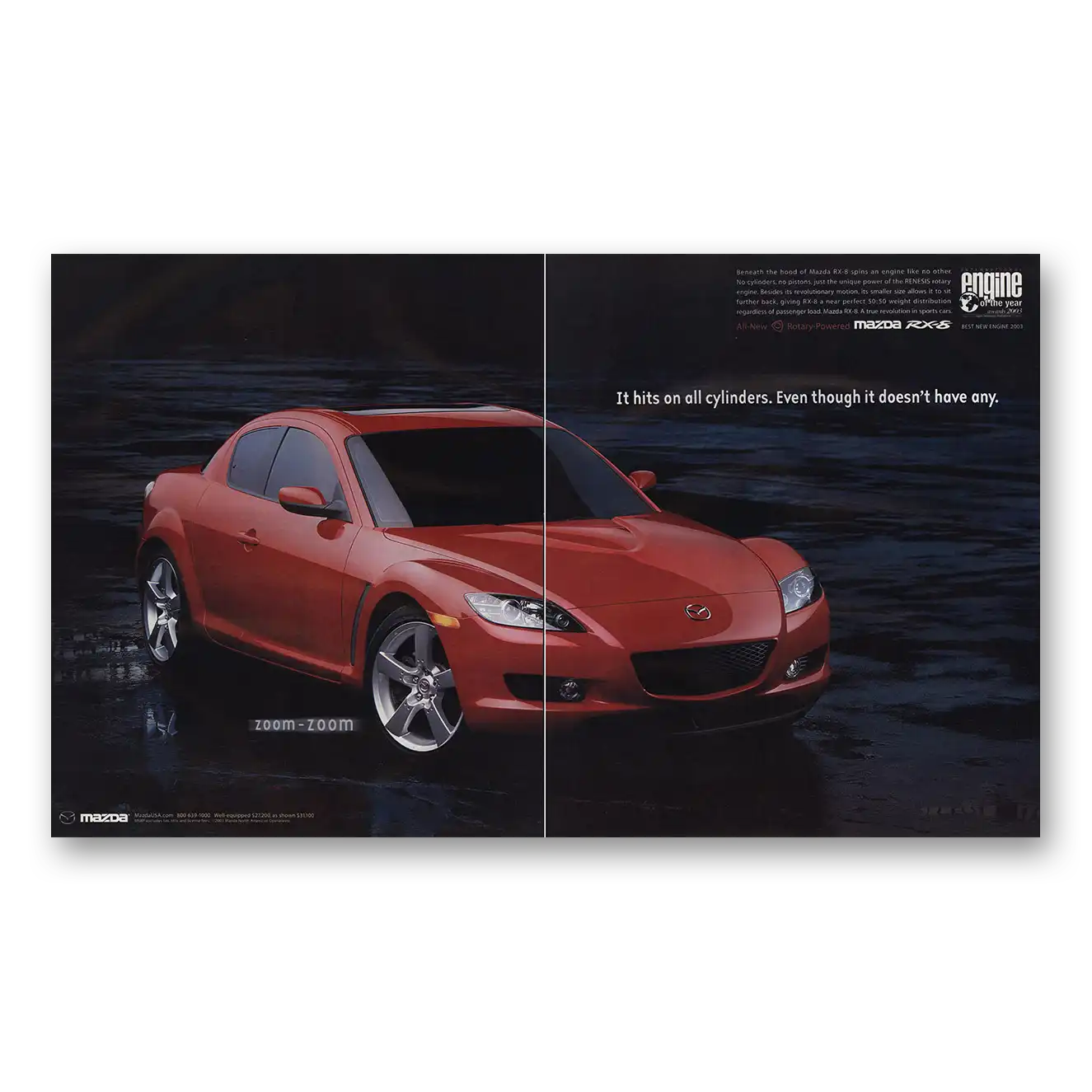 2003 Mazda RX8 Hits On All Cylinders Vintage Magazine Print Ad