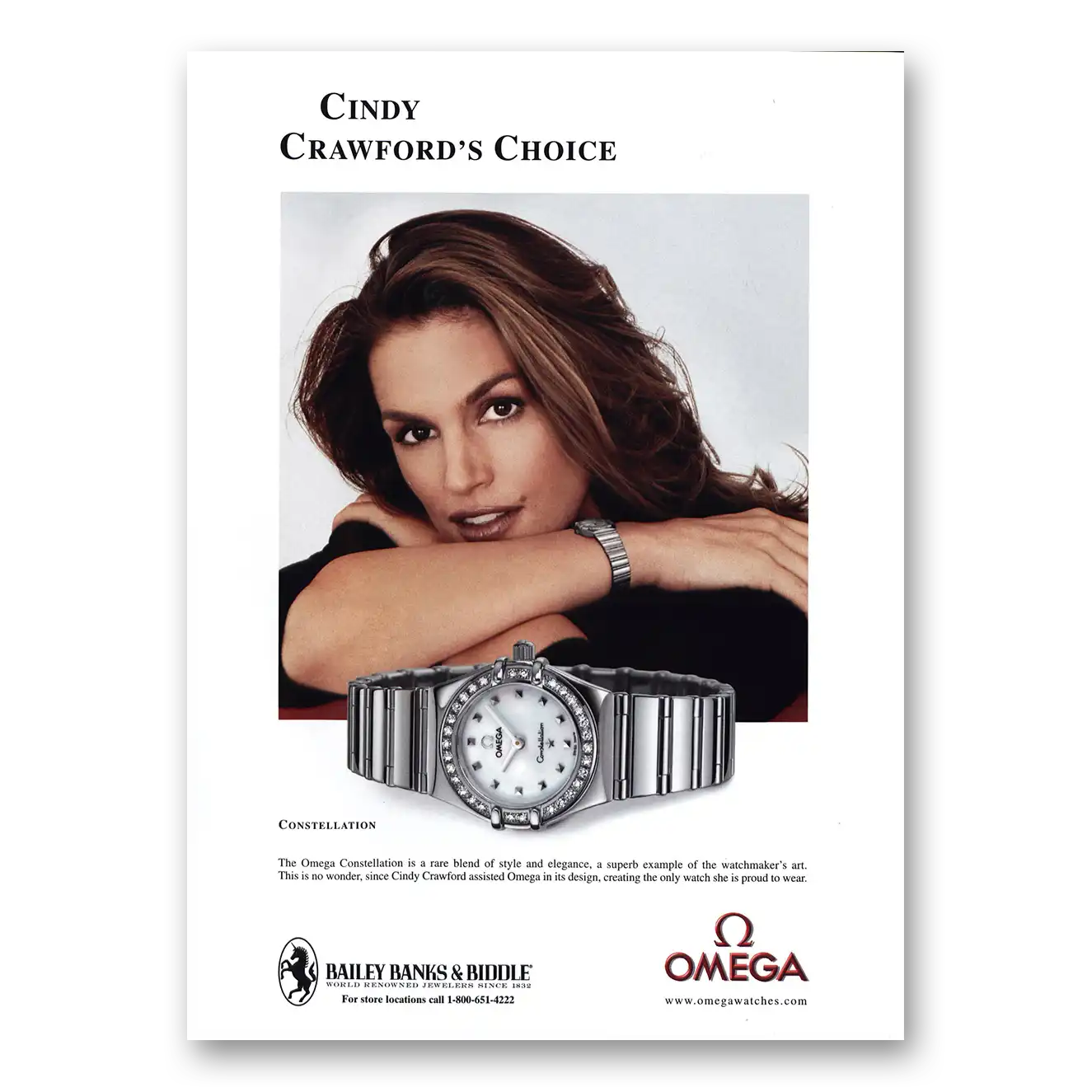 2003 Omega Watch Cindy Crawfords Choice Constellation Vintage Magazine Print Ad