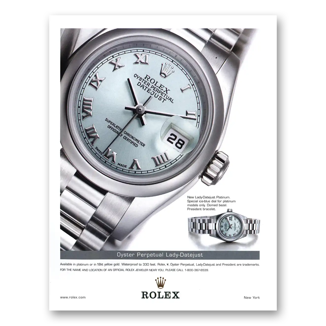 2003 Rolex Lady Datejust Vintage Magazine Print Ad