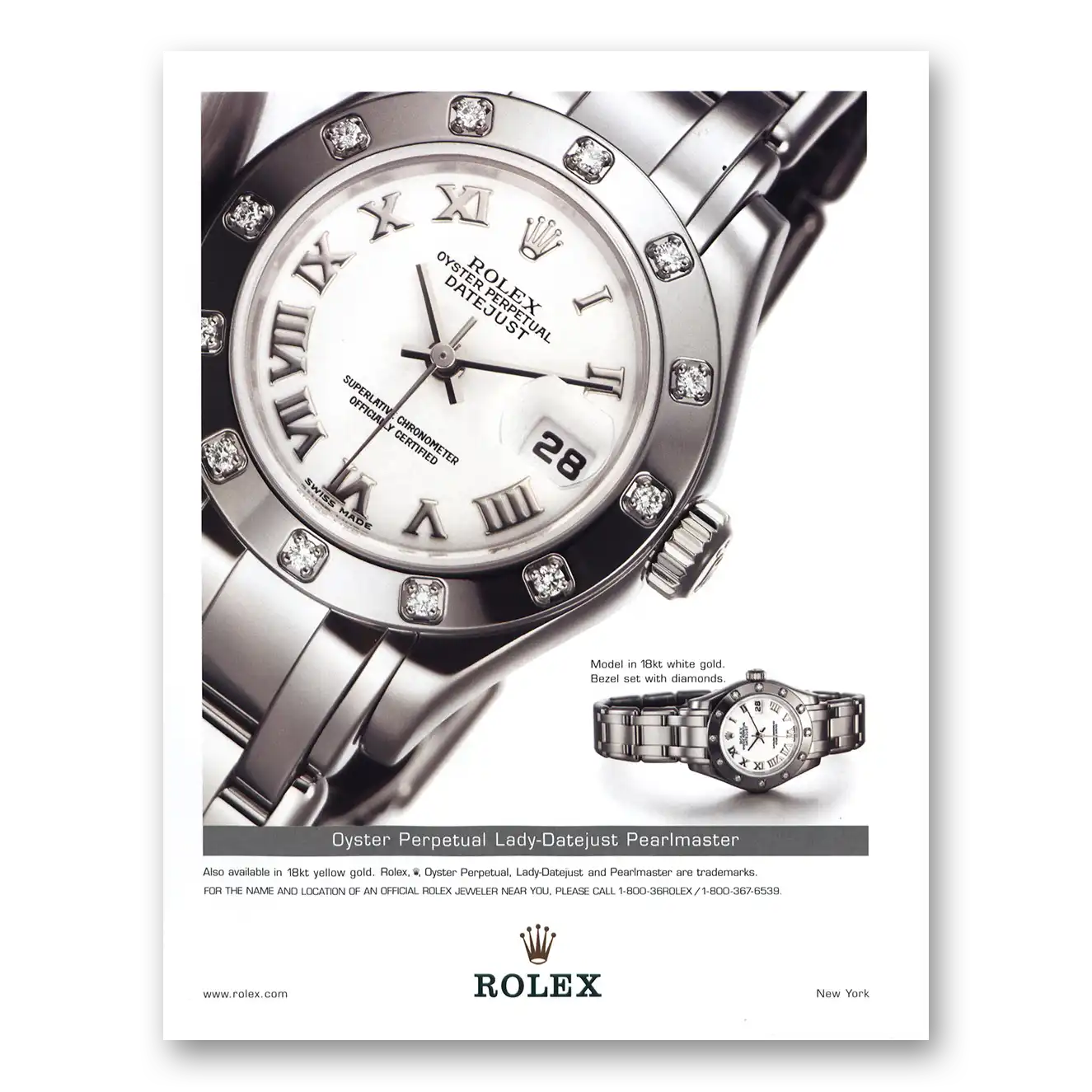 2003 Rolex Lady Datejust Oyster Perpetual Vintage Magazine Print Ad