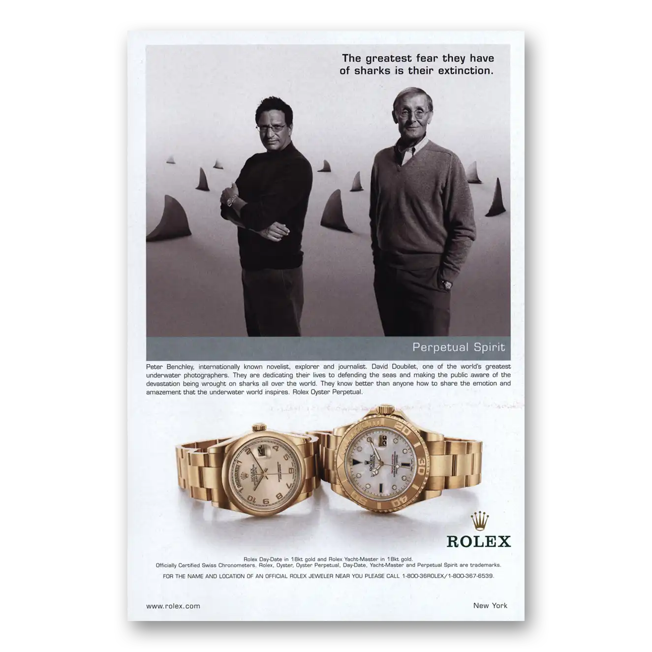 2003 Rolex Peter Benchley and David Doubilet Vintage Magazine Print Ad