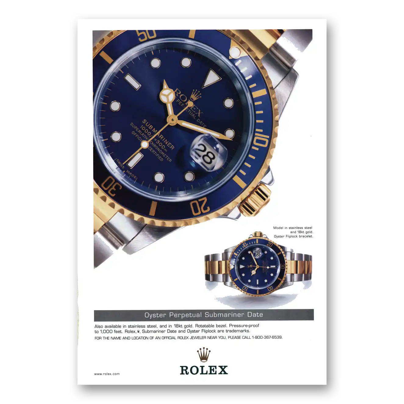 2003 Rolex Oyster Perpetual Submariner Date Vintage Magazine Print Ad