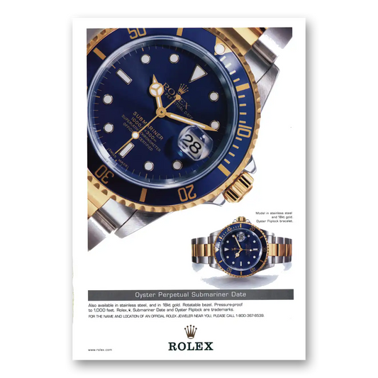 2003 Rolex Oyster Perpetual Submariner Date Vintage Magazine Print Ad