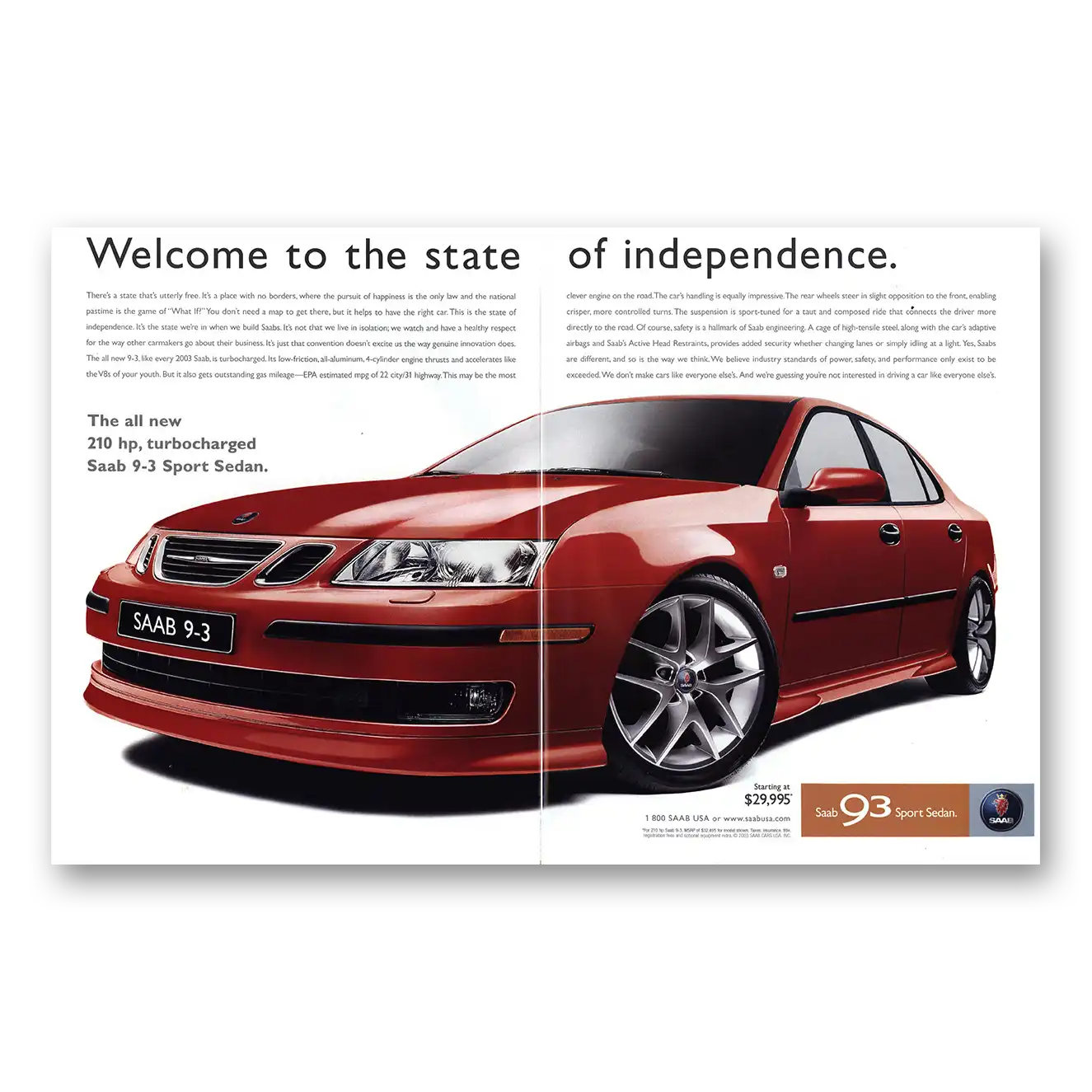 2003 Saab State of Independence Vintage Magazine Print Ad