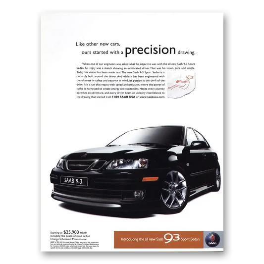 2003 Saab Started With Precision Drawing Vintage Magazine Print Ad