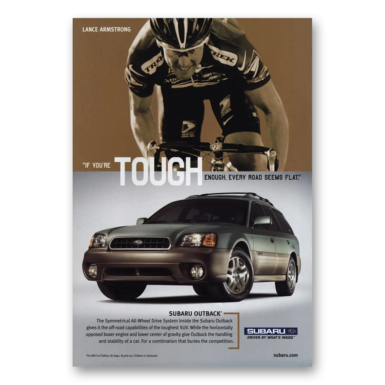 2003 Subaru Outback Lance Armstrong Tough Enough Vintage Magazine Print Ad