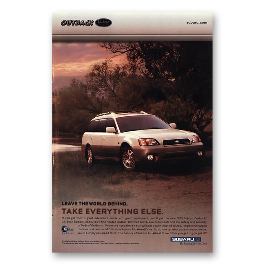 2003 Subaru Outback Take Everything Else Vintage Magazine Print Ad