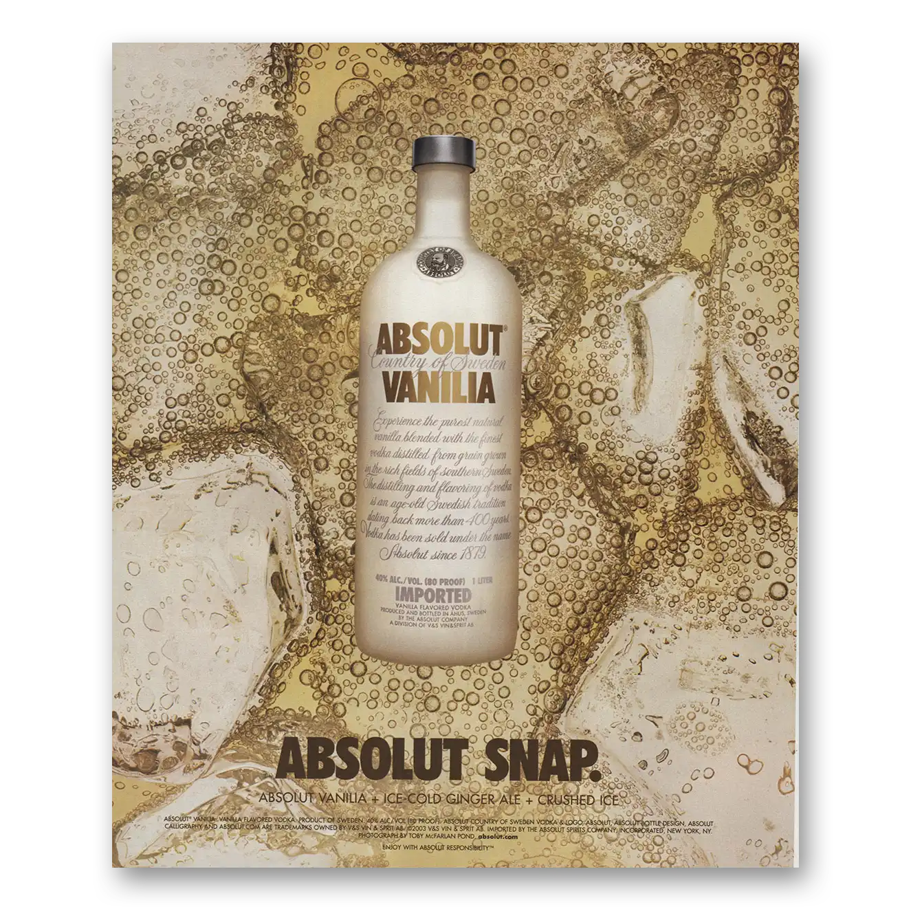 2004 Absolut Vodka Absolut Vanilla Absolut Snap Vintage Magazine Print Ad