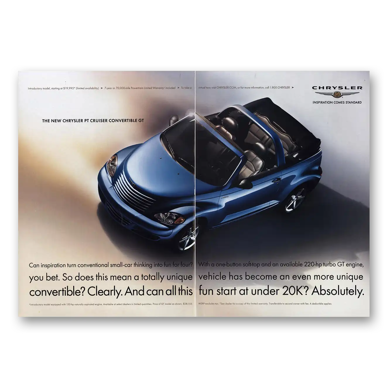 2004 Chrysler PT Cruiser Convertible Inspiration Turn Conventional Vintage Magazine Print Ad