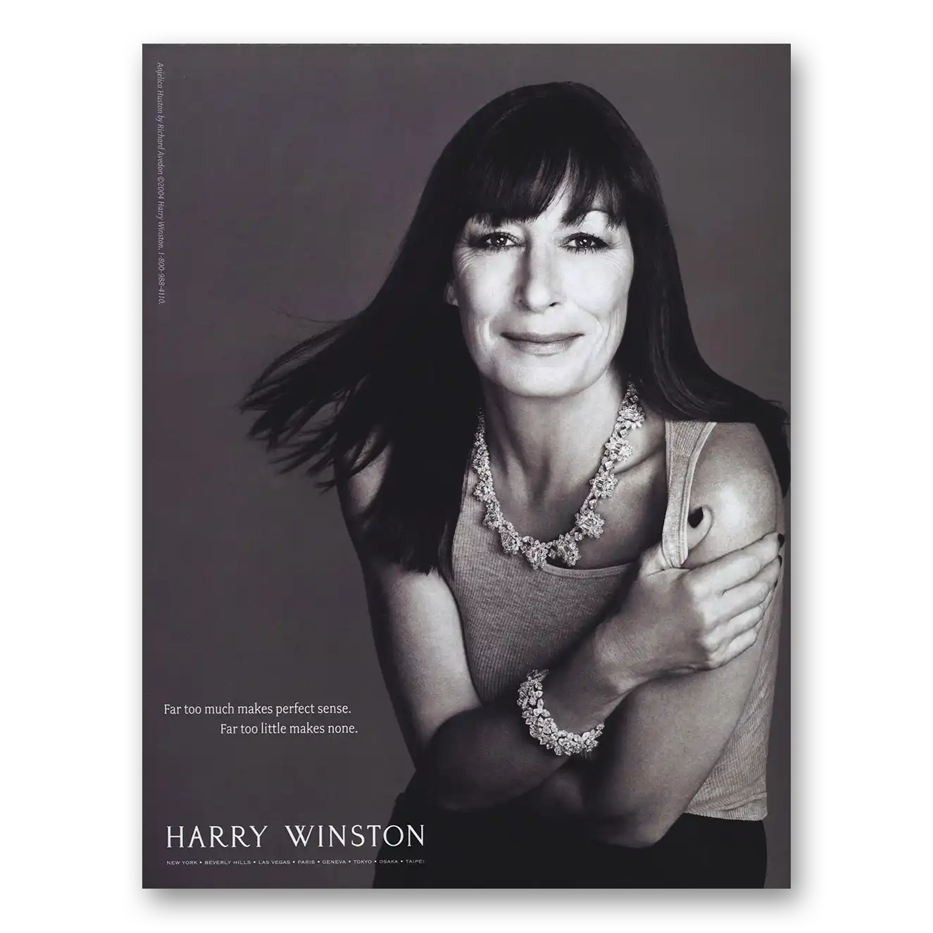 2004 Harry Winston Jewelry Anjelica Huston Avedon Vintage Magazine Print Ad