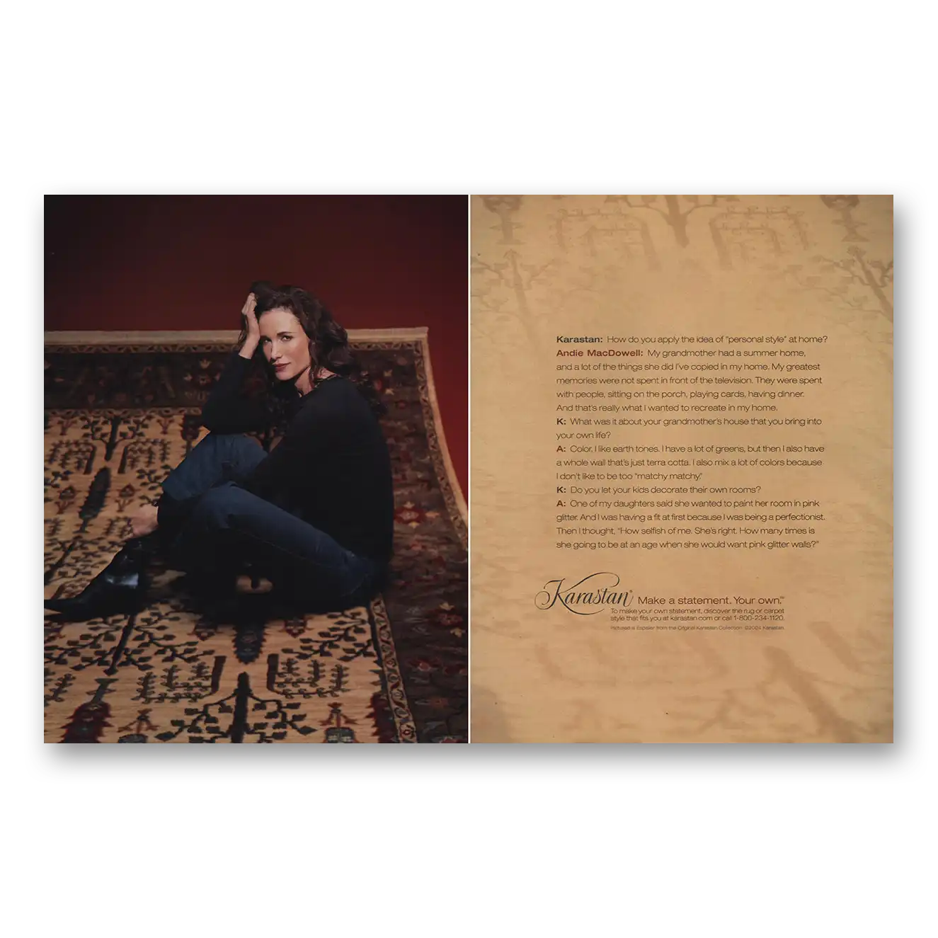 2004 Karastan Rugs Carpets Carpet Andie MacDowell Vintage Magazine Print Ad