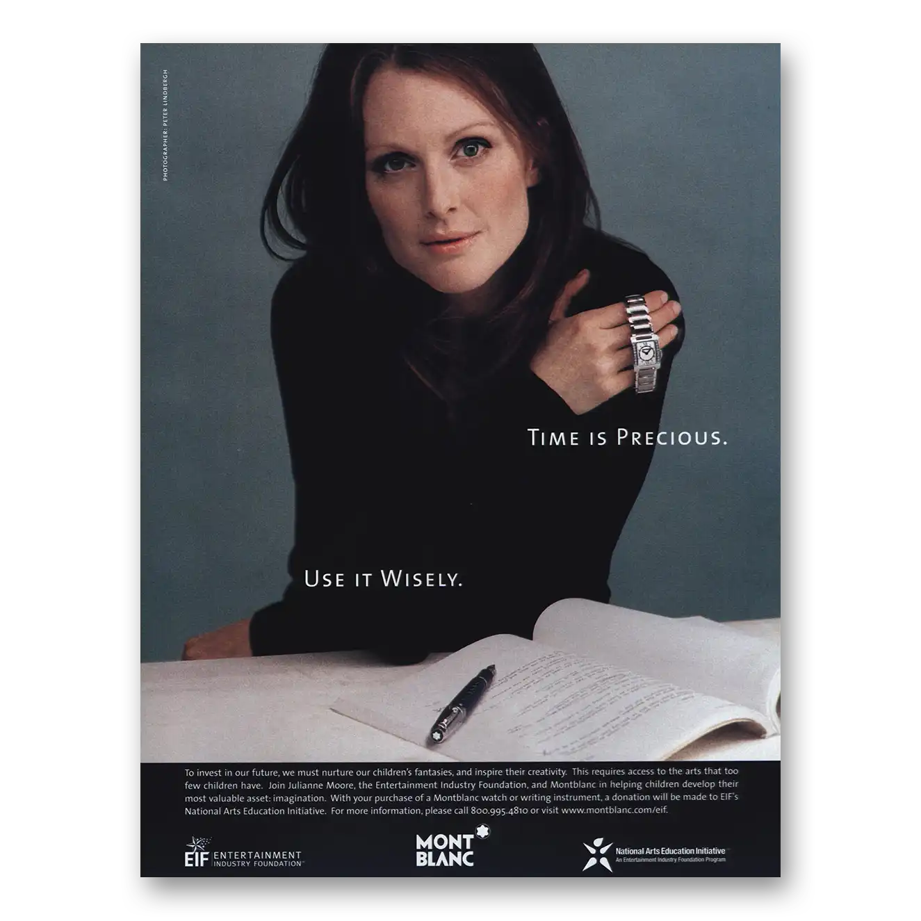 2004 Montblanc Watch Julianne Moore Time Is Precious Vintage Magazine Print Ad