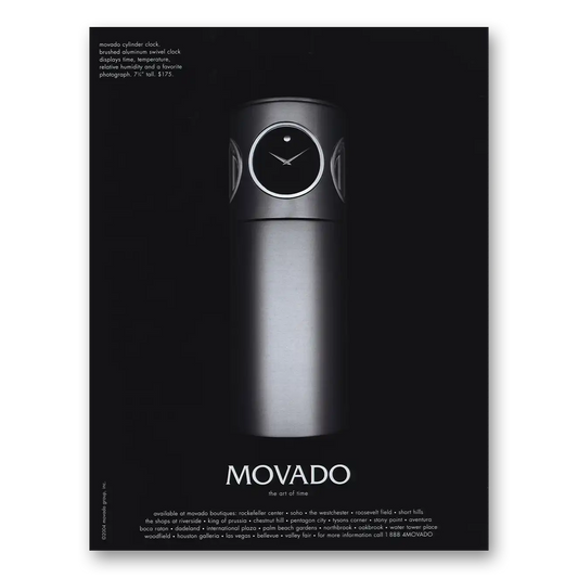 2004 Movado Watch Cylinder Clock Vintage Magazine Print Ad