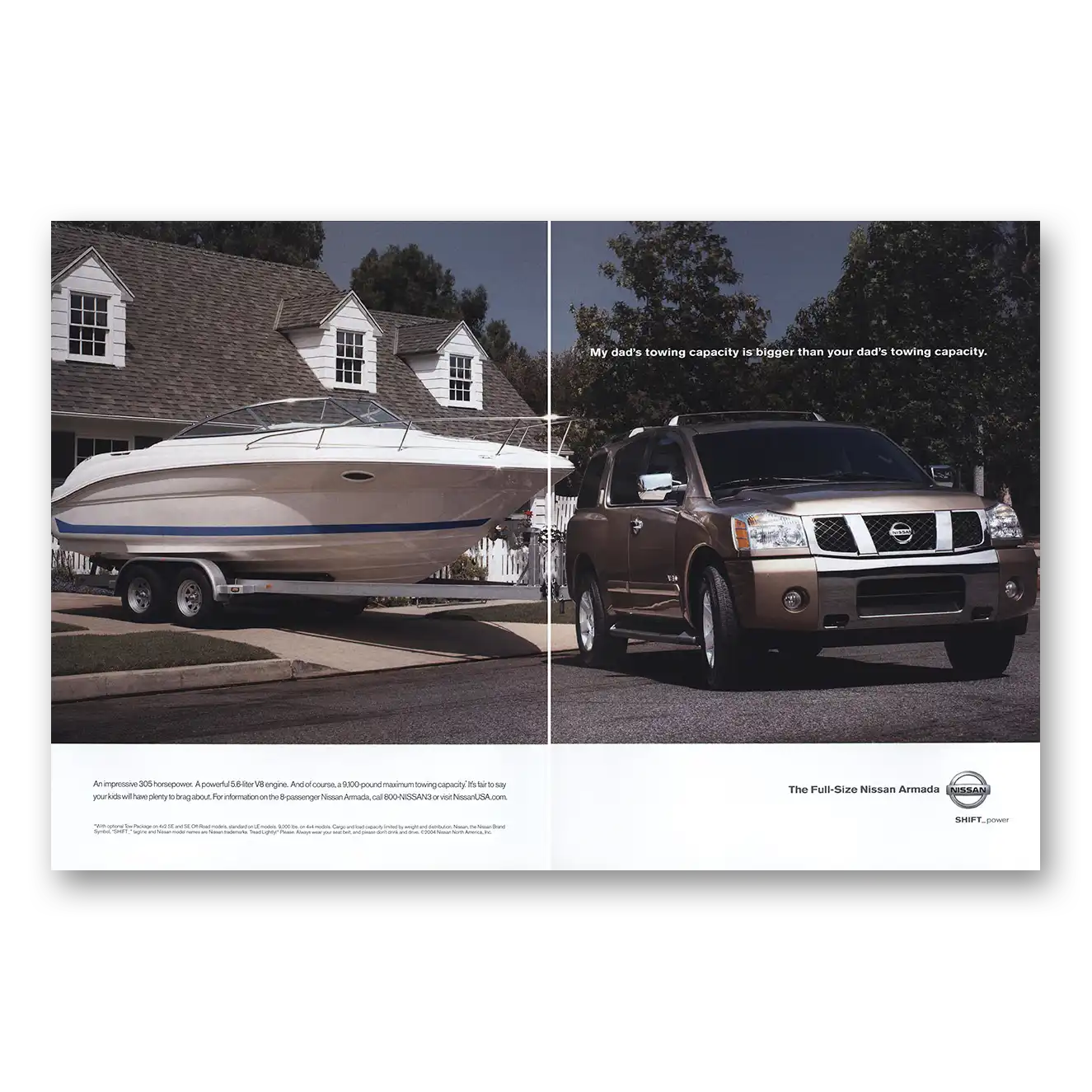 2004 Nissan Armada Dads Towing Capacity Is Bigger Vintage Magazine Print Ad