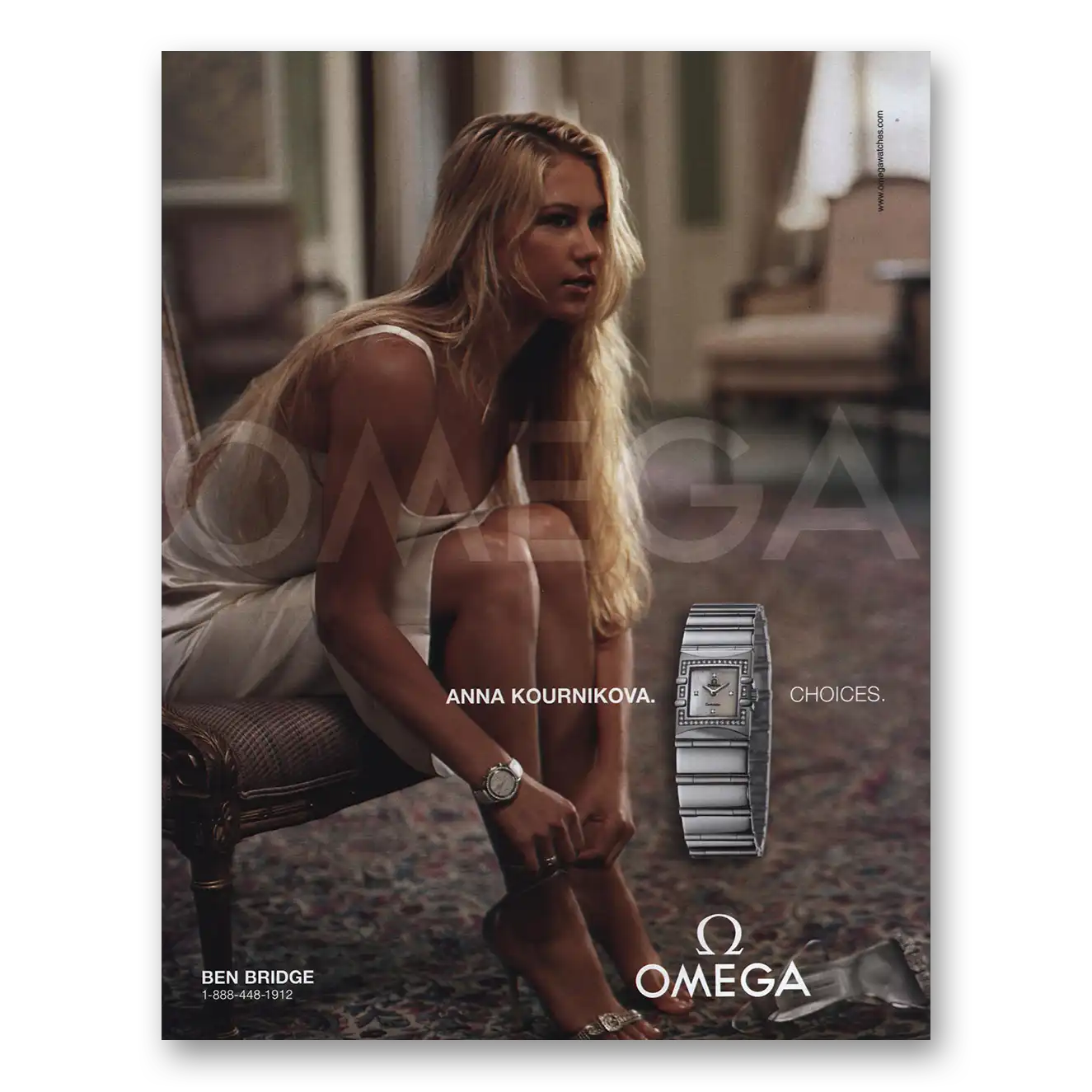 2004 Omega Watch Anna Kournikova Vintage Magazine Print Ad