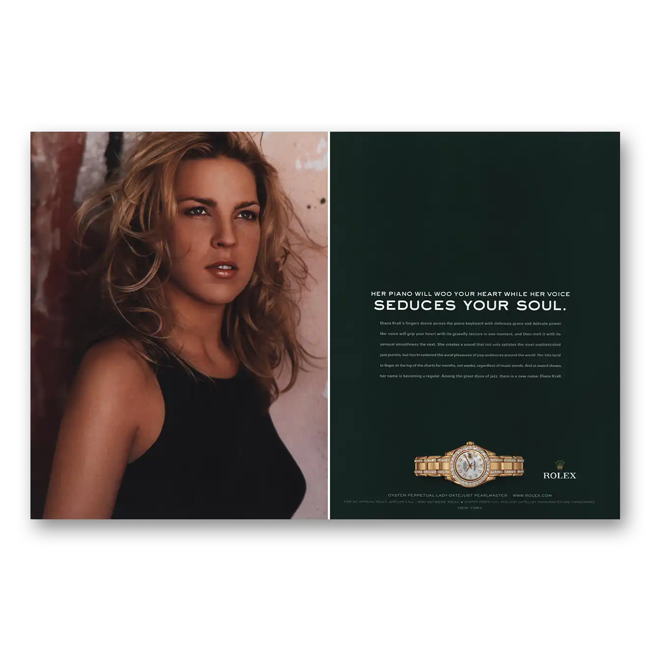 2004 Rolex Diana Krall Piano Will Woo Your Heart Vintage Magazine Print Ad