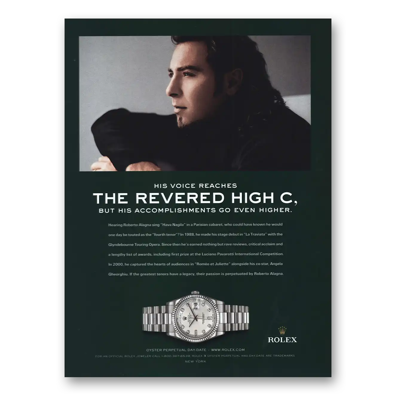 2004 Rolex Oyster Perpetual Roberto Alagna Hava Nagila Vintage Magazine Print Ad