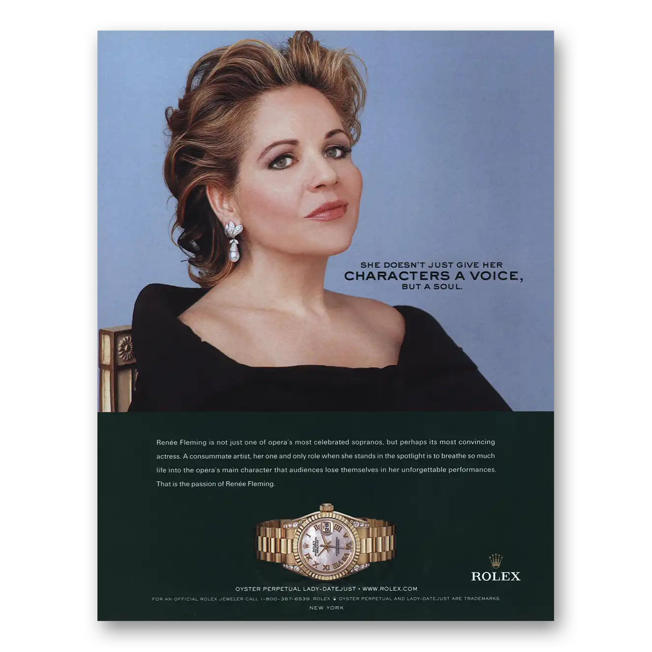 2004 Rolex Renee Fleming Oyster Perpetual Vintage Magazine Print Ad