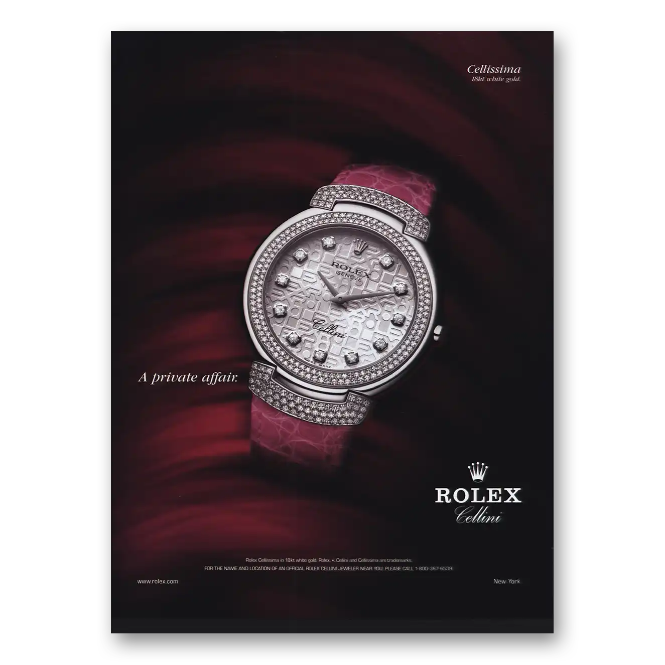 2004 Rolex Cellissima Private Affair Vintage Magazine Print Ad