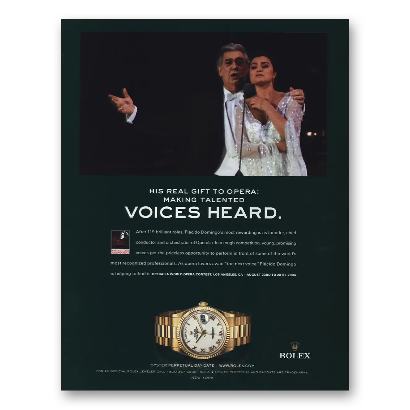 2004 Rolex Placido Domingo Vintage Magazine Print Ad