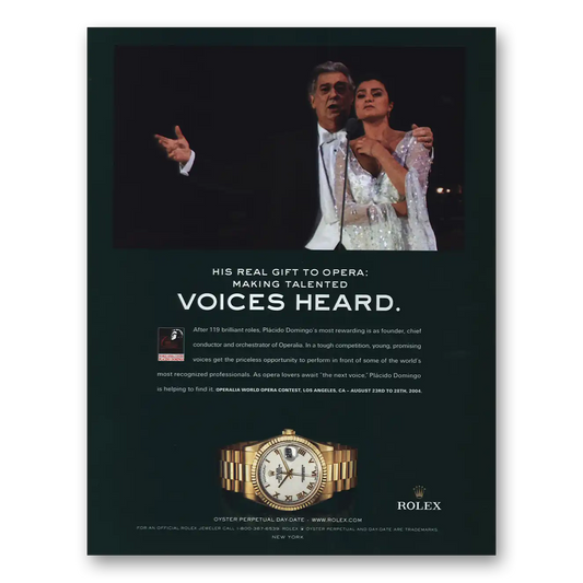 2004 Rolex Placido Domingo Vintage Magazine Print Ad