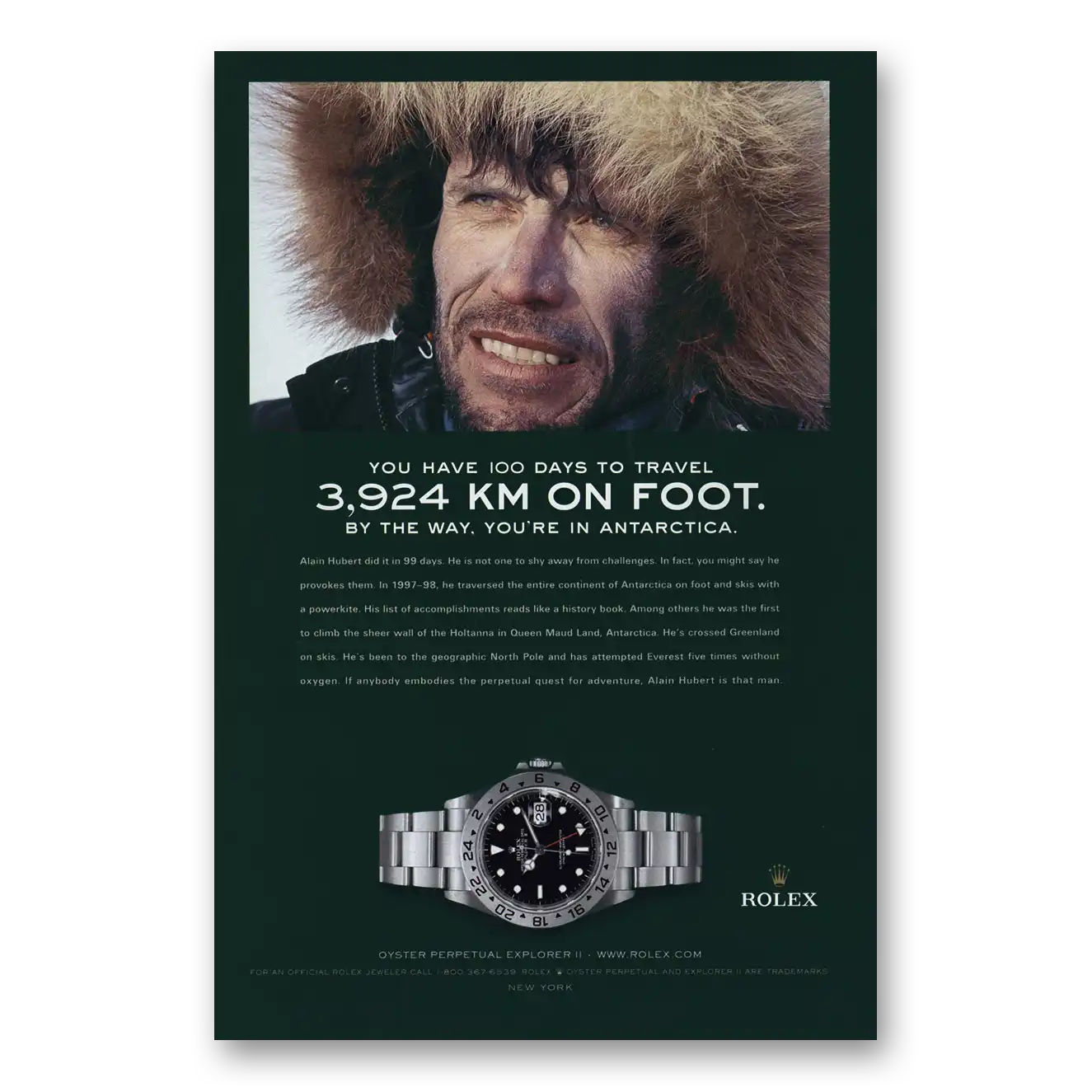 2004 Rolex Alain Hubert 3924 KM On Foot Antarctica Vintage Magazine Print Ad