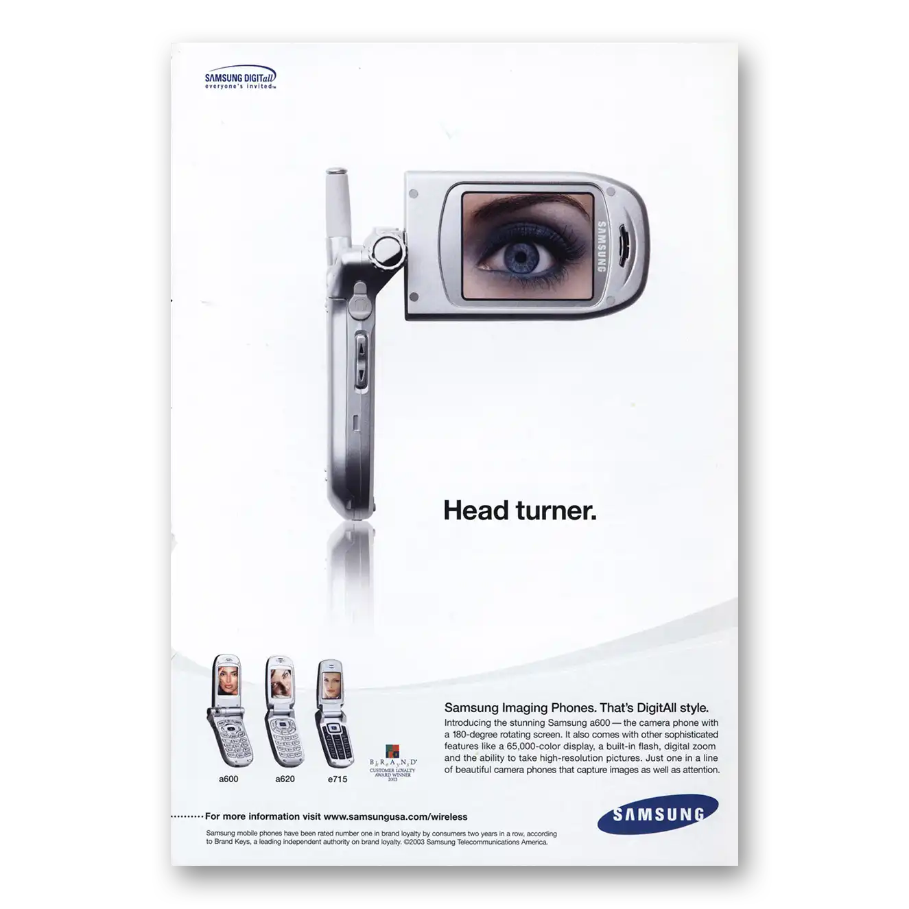 2004 Samsung Telephone Imaging Phones Head Turner Vintage Magazine Print Ad