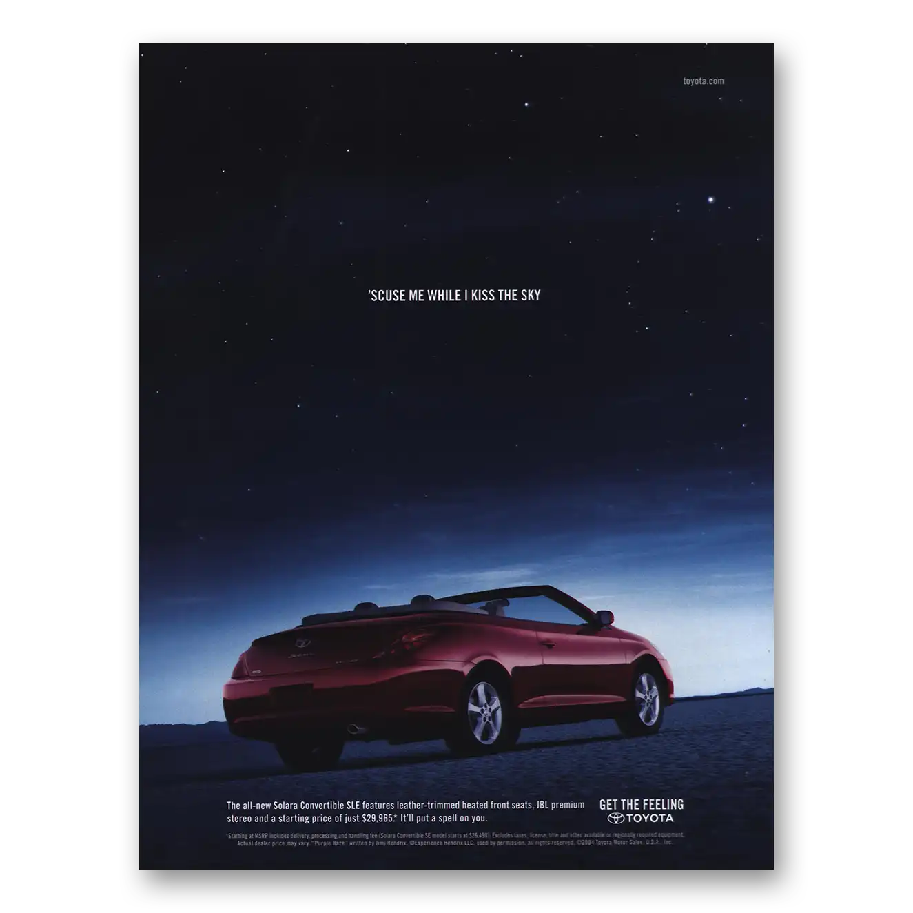 2004 Toyota Solara Convertible Scuse Me While I Kiss the Sky Vintage Magazine Print Ad