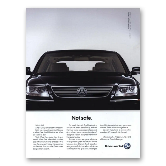 2004 Volkswagen Phaeton Not Safe Vintage Magazine Print Ad