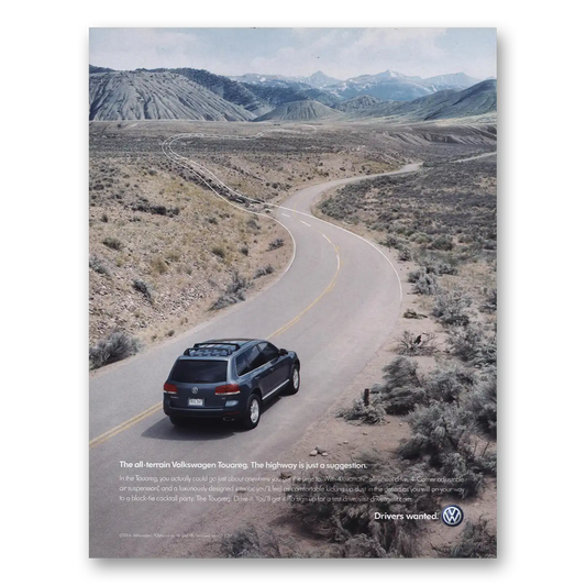 2004 Volkswagen Touareg Highway Is Just a Suggestion Vintage Magazine Print Ad