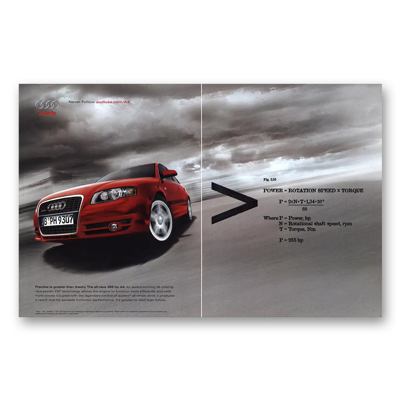 2005 Audi A4 Power Rotation Speed Torque Vintage Magazine Print Ad