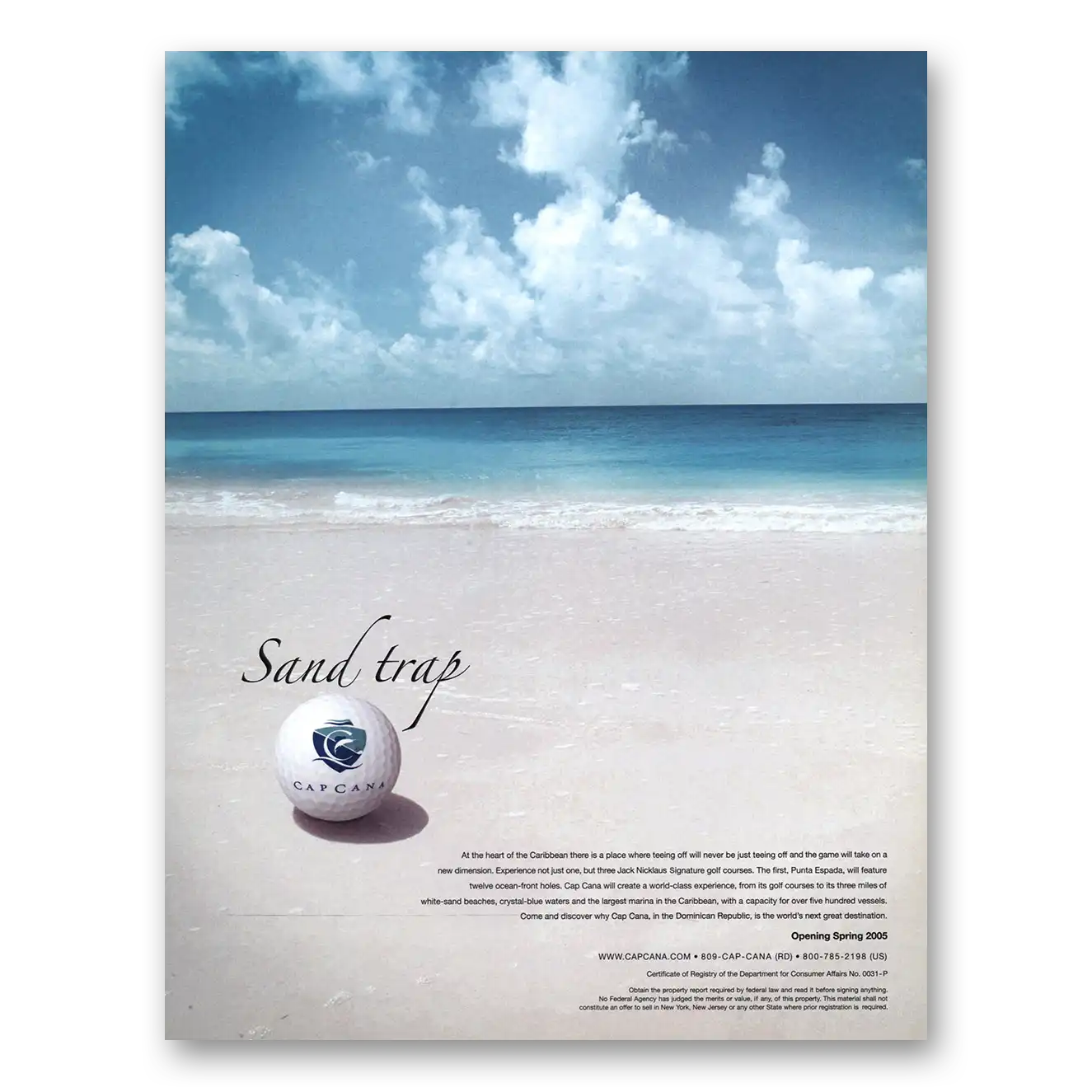 2005 Cap Cana Dominican Republic Sand Trap Vintage Magazine Print Ad