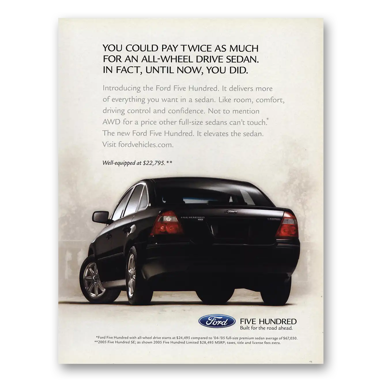 2005 Ford Five Hundred All Wheel Drive Sedan Vintage Magazine Print Ad