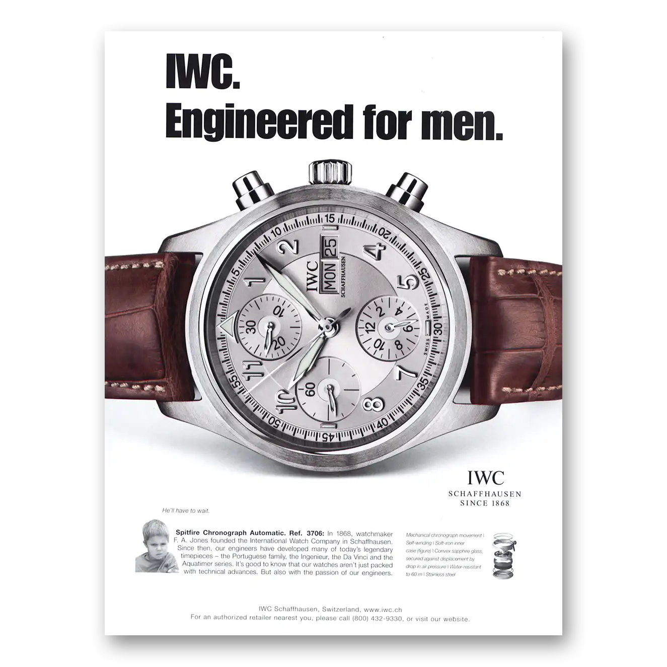 2005 IWC Watches Engineered for Men Vintage Magazine Print Ad