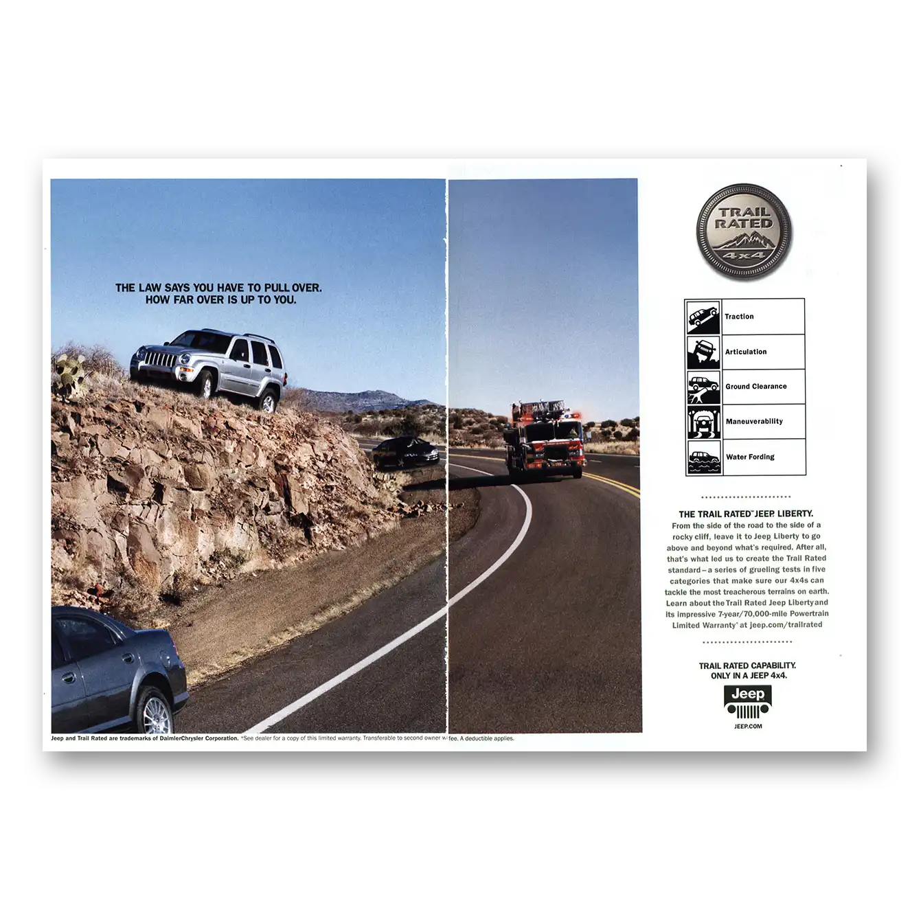 2005 Jeep Liberty Law Says You Have to Pull Over Vintage Magazine Print Ad