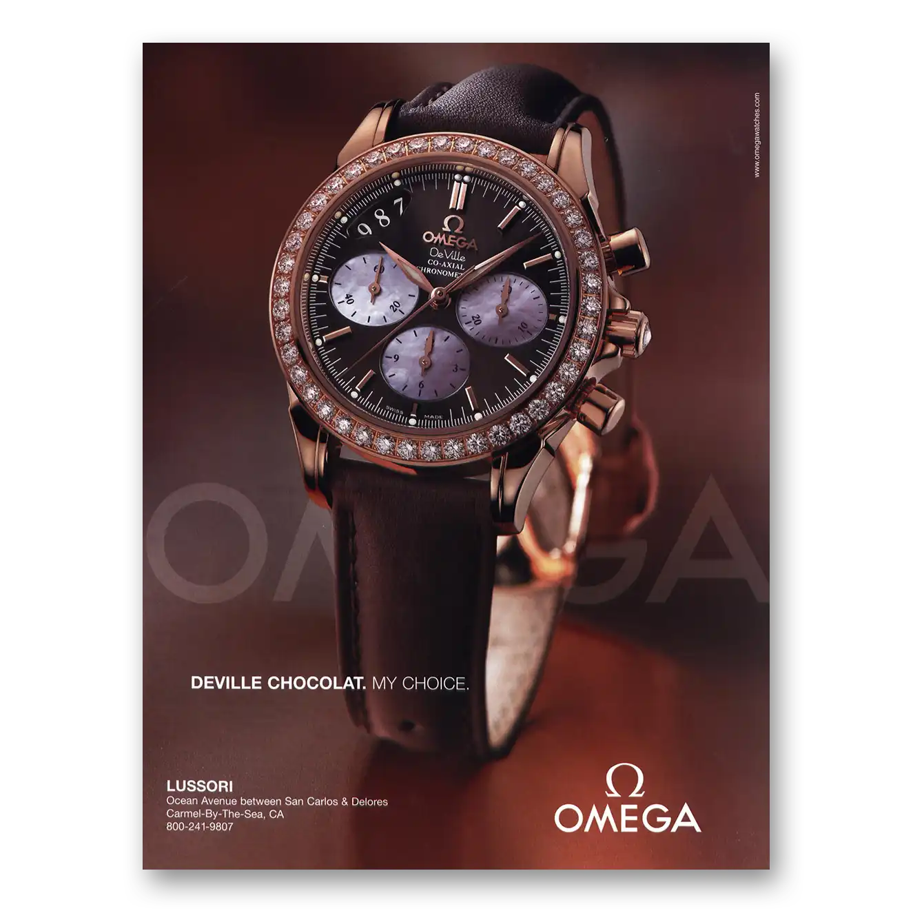 2005 Omega Watch Deville Chocolat Vintage Magazine Print Ad