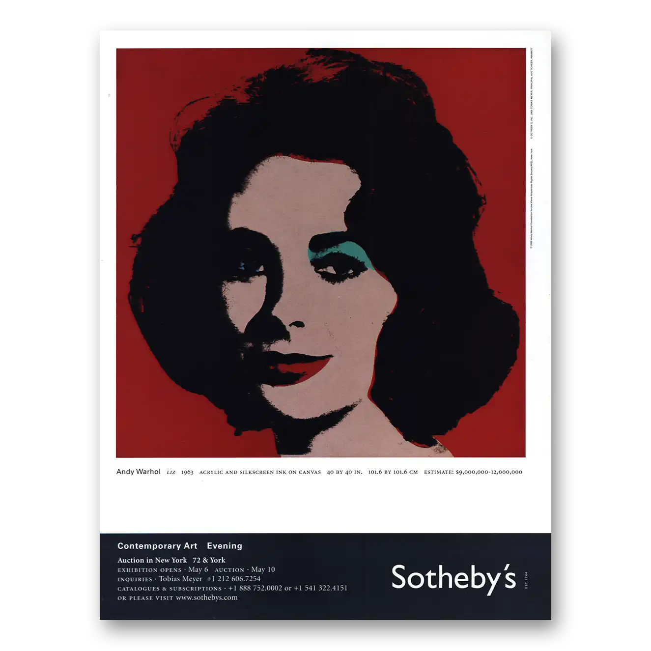 2005 Sothebys Andy Warhol Elizabeth Taylor Vintage Magazine Print Ad